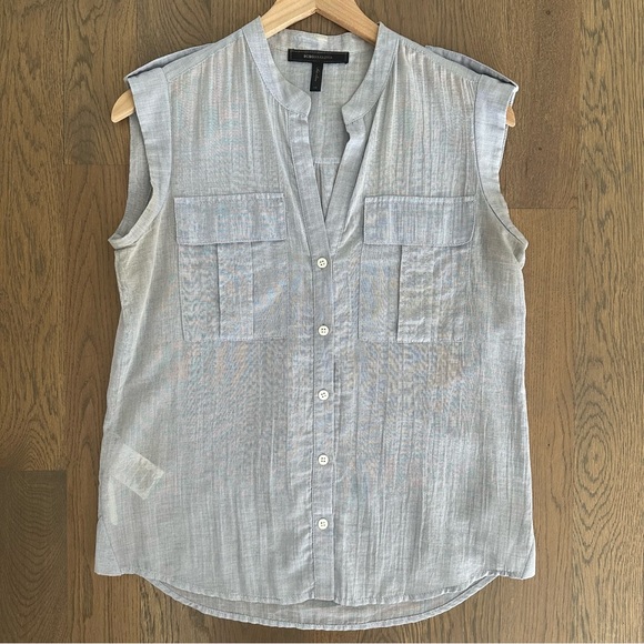 BCBGMaxAzria Tops - BCBGMaxAzria Addison Sheer Cotton Toile Button Front Top Pale Blue Size XS